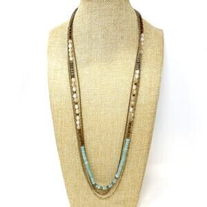 CHLOE + ISABEL Multi-Strand Gemstone Necklace Bead Crystal Glass Gold Tone 32"